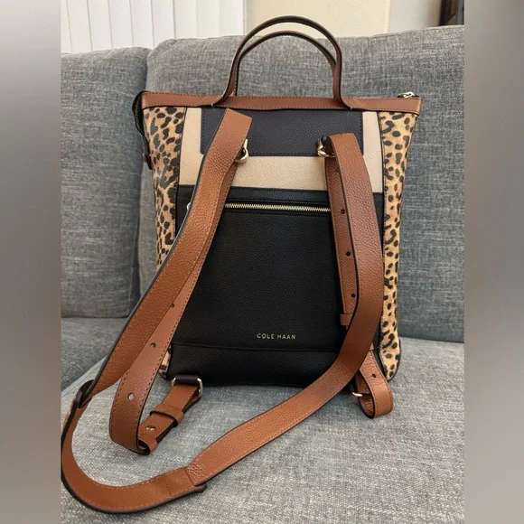 Cole Haan Stylish Leather Black and Tan Tote Bag - Picture 3 of 12